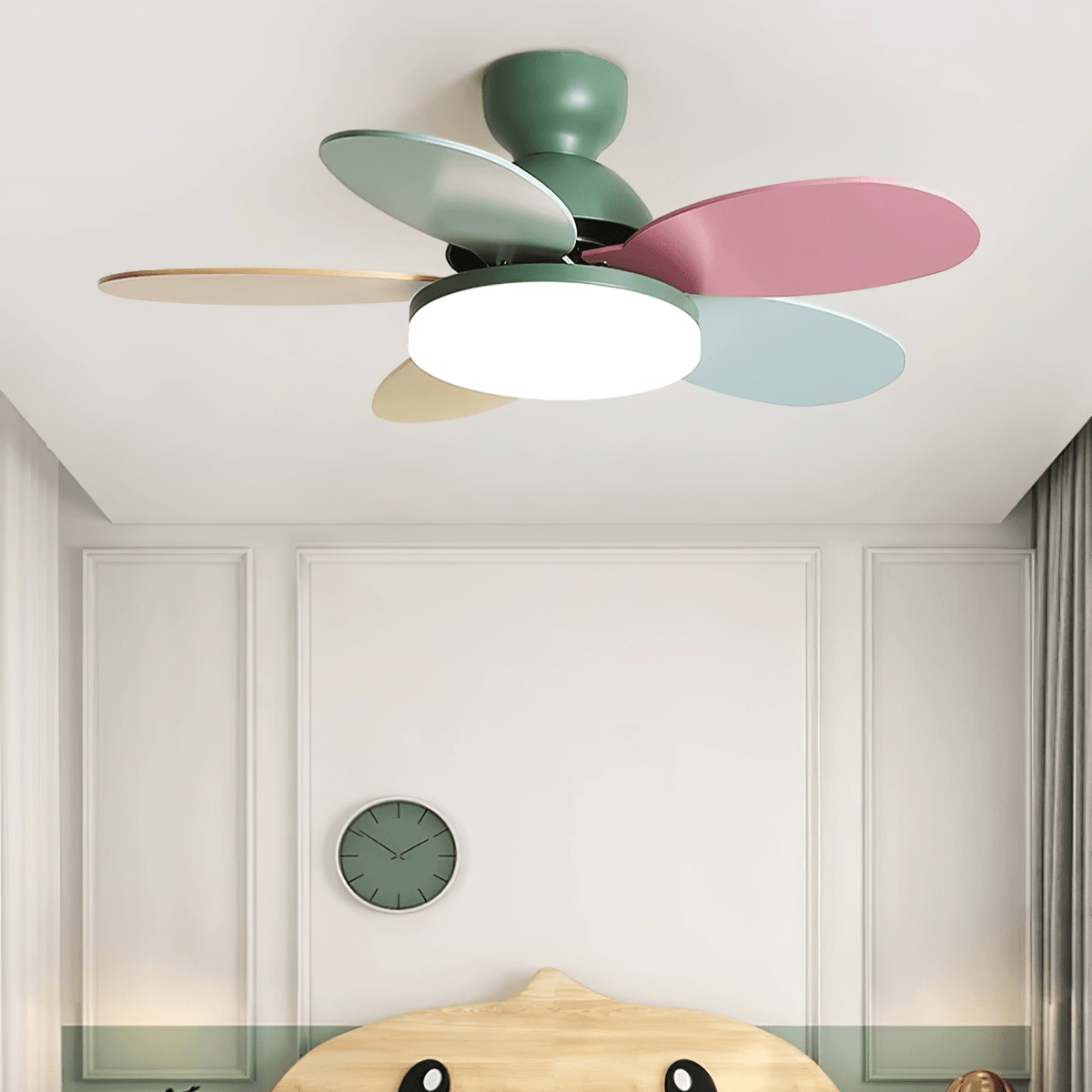 Eireise ventilator de tavan cu lumină din sticlă, multicolor, pentru camera copiilor