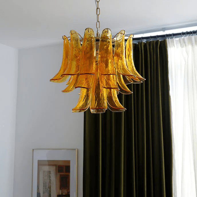 Elvess candelabru din sticlă Murano Frunze Aurii