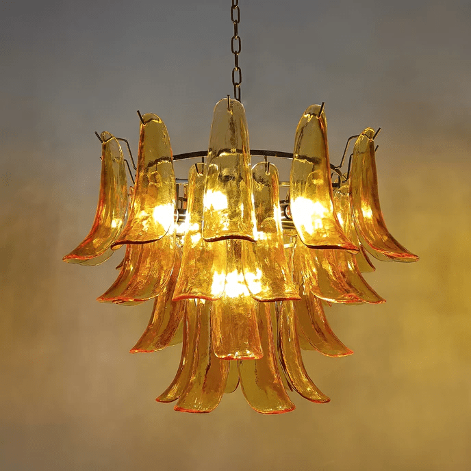 Elvess candelabru din sticlă Murano Frunze Aurii