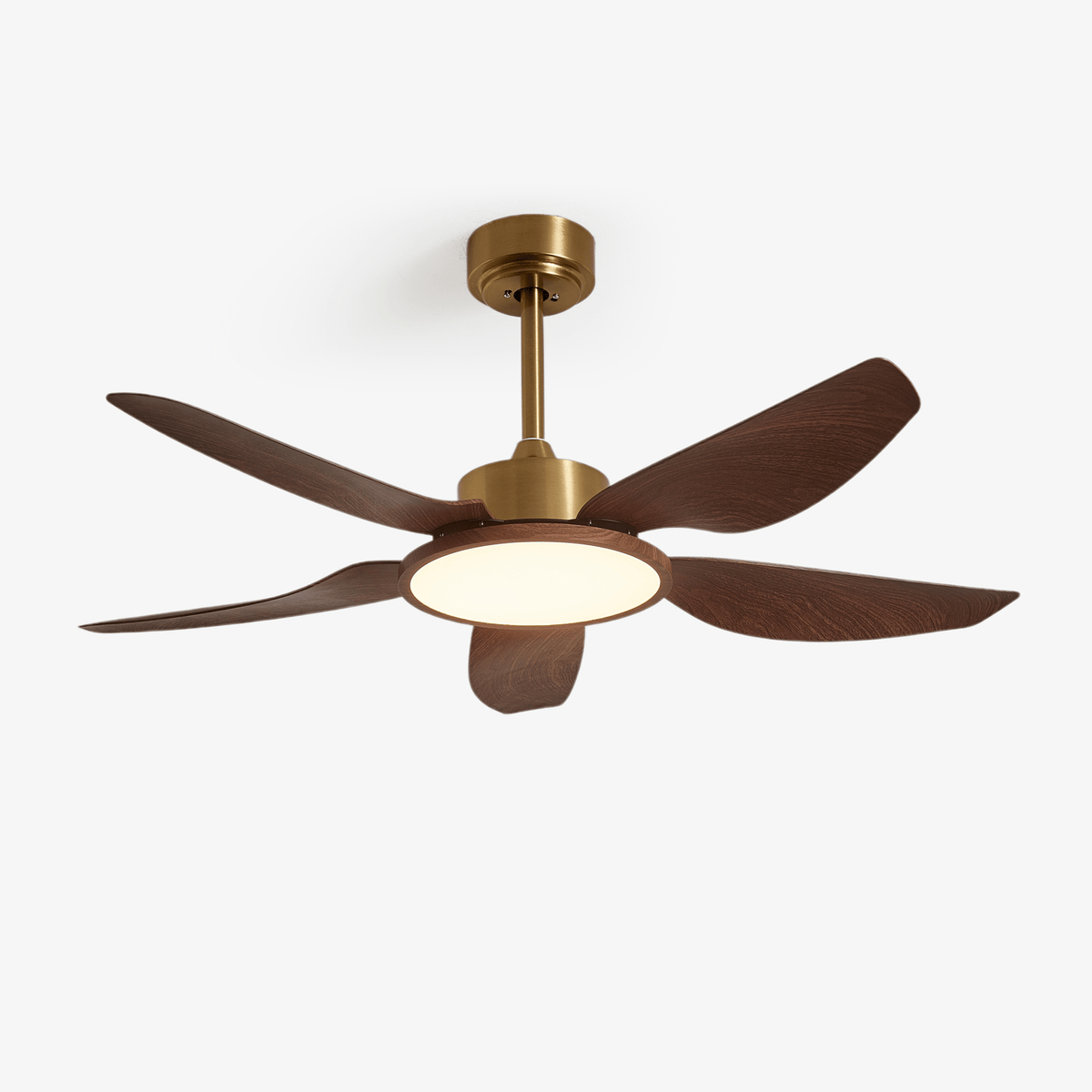 Sylenel ventilator de tavan cu lumină din lemn și alamă, modern