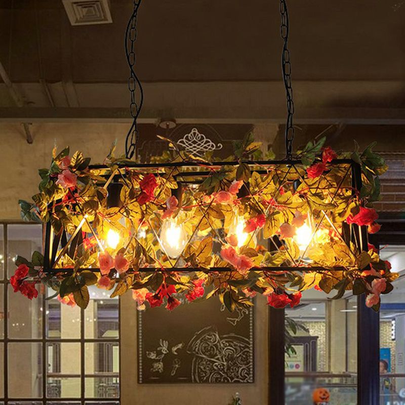Ritta lampă suspendată Rustic Art Deco cu plante artificiale dreptunghiulare