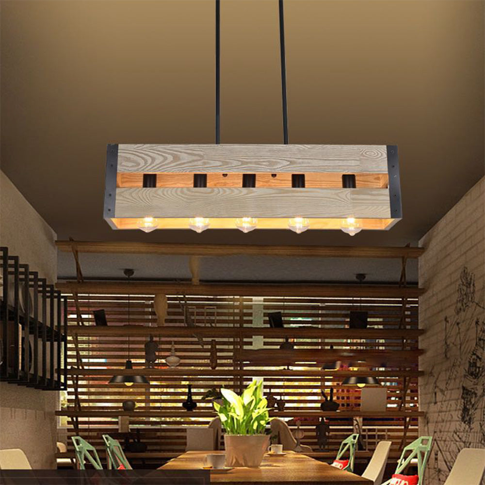 Silva Retro Rectangular metal & lemn lampă suspendată, 5 surse de lumină, 2 Stil