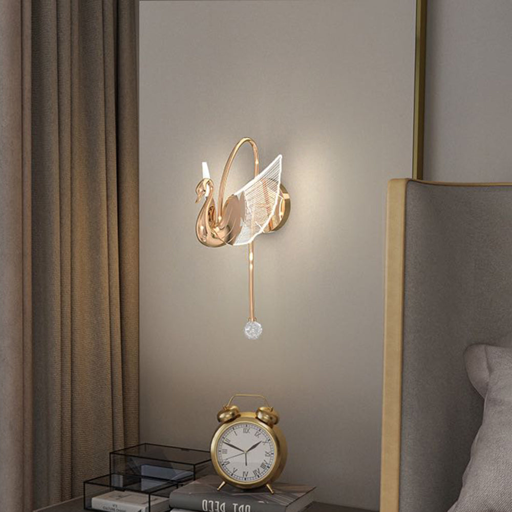 Arisha Art Deco Swan / aplică de perete din metal, Culoarea aurie/aur roz
