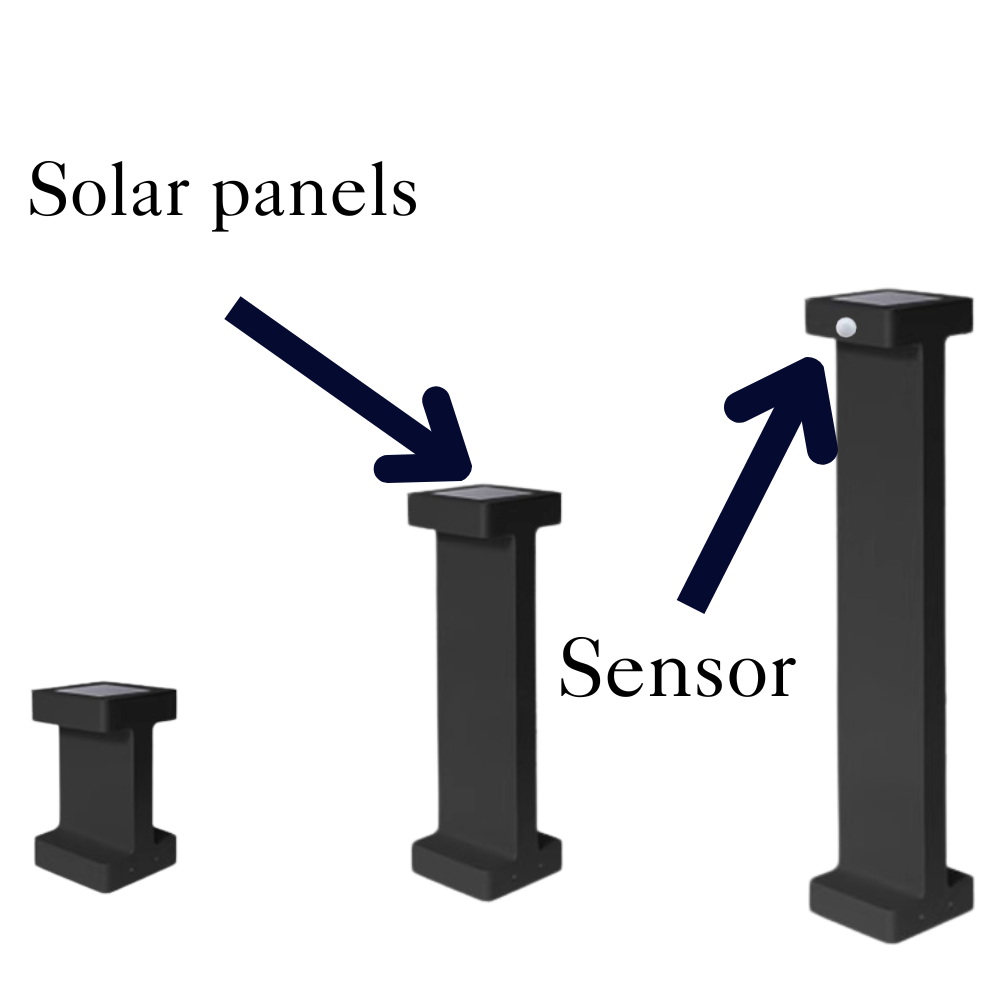 Ray modern metal T-Shaped Solar Outdoor Path Light, negru