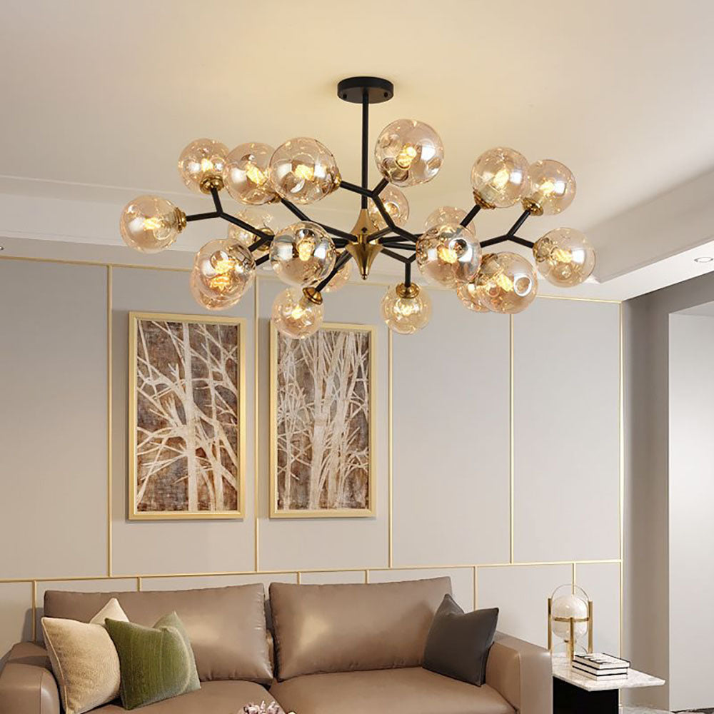 Valentina candelabru ambră din sticlă, în stil Art Deco, cu bule