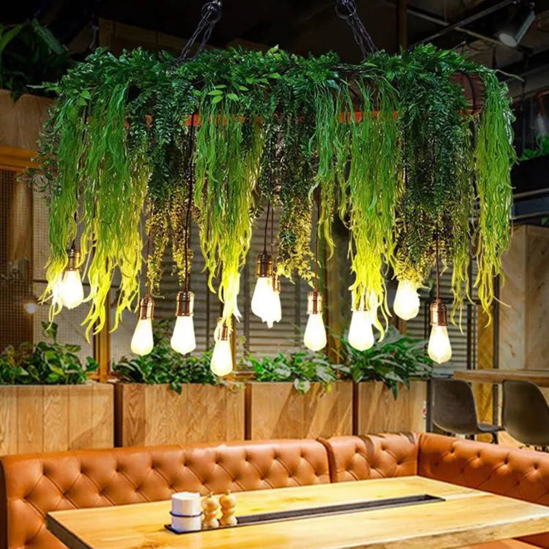 Ritta lampă suspendată decorativă naturală dreptunghiulară din metal cu nuanță verde