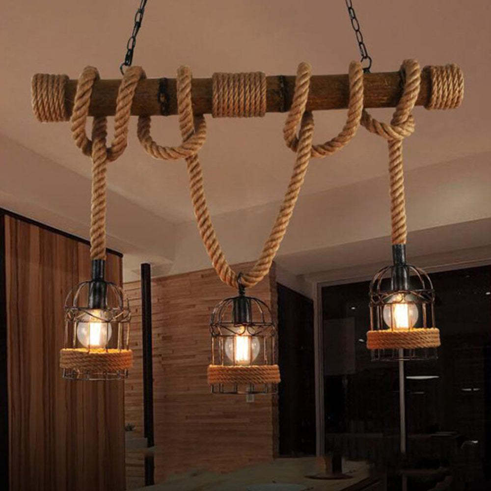 Silva Vintage 3 surse de lumină lemn coardă lampă suspendată