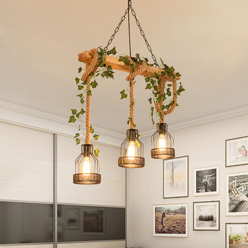 Epoch lampă suspendată cu structură de grinzi din lemn în stil vintage cu închidere 3/5 surse de lumină