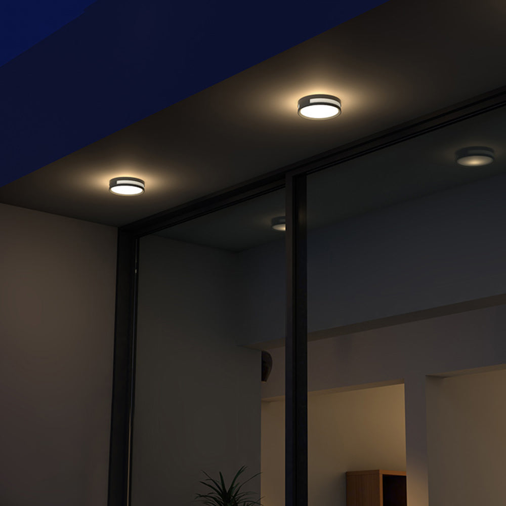 Ray aplică de perete modernă rotundă din metal/acrilic impermeabilă pentru exterior, neagră