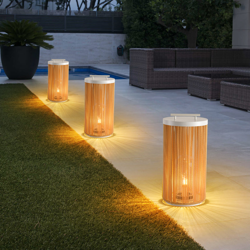 Ray Retro metal/ratan lampadar, Conexiune electrică fixă/Solar/LED, exterior