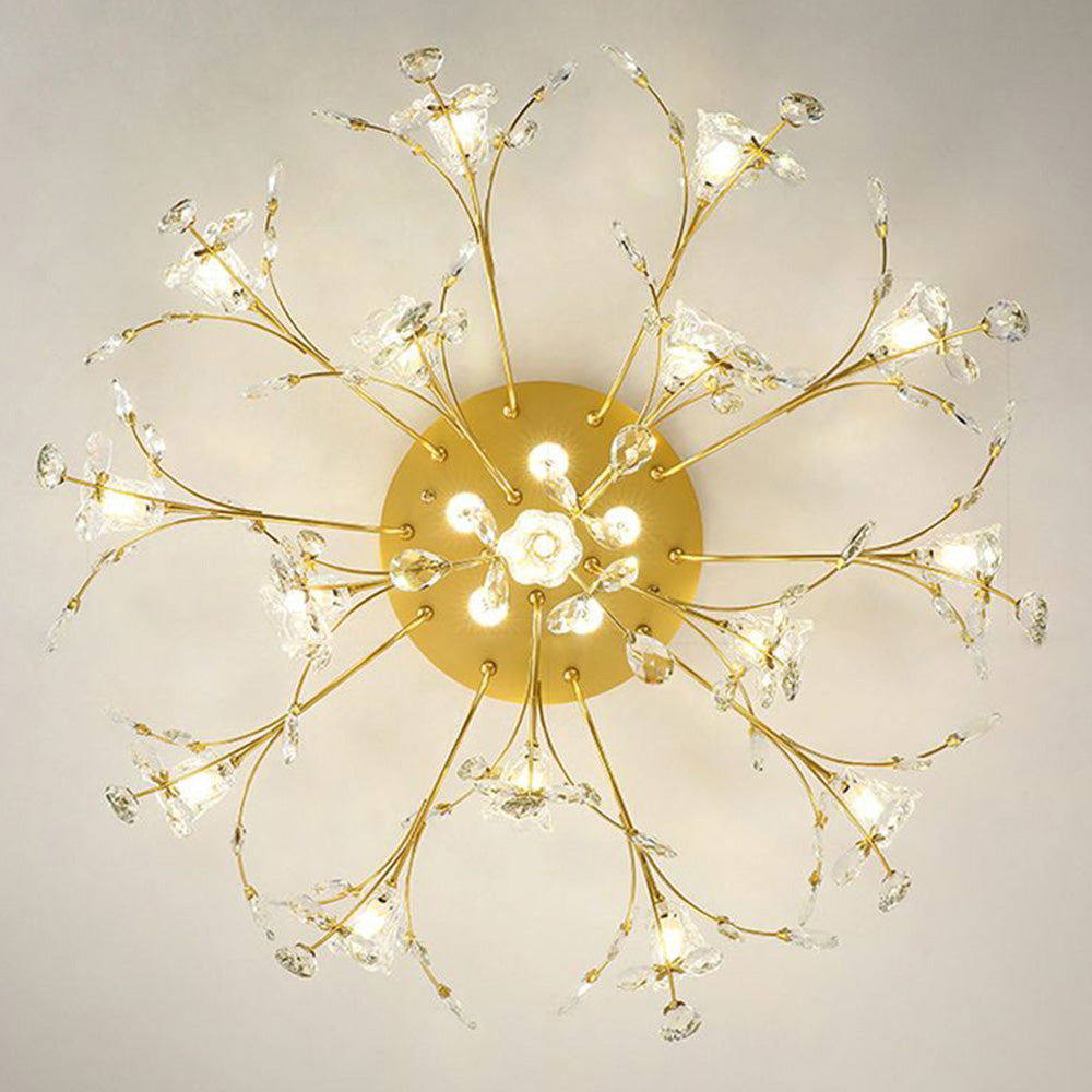 Arisha plafonieră aplicată Art Deco Elegantă cu flori din cristal auriu