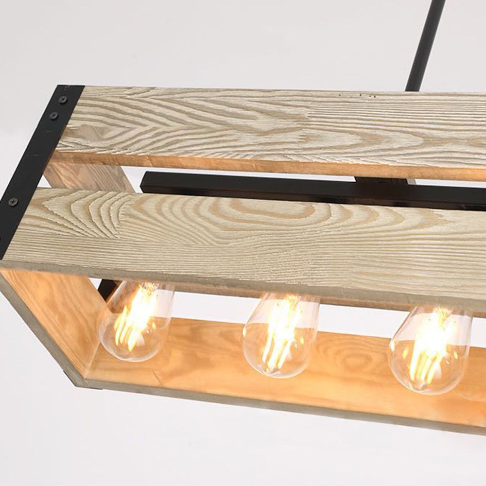 Silva Retro Rectangular metal & lemn lampă suspendată, 5 surse de lumină, 2 Stil