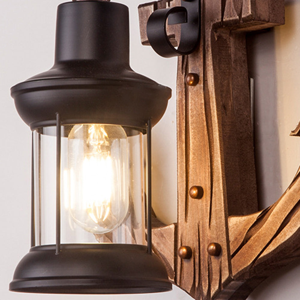 Epoch Anchor Lantern aplică de perete, Vintage/Antique, lemn, dormitor, cu finisaj antichizat