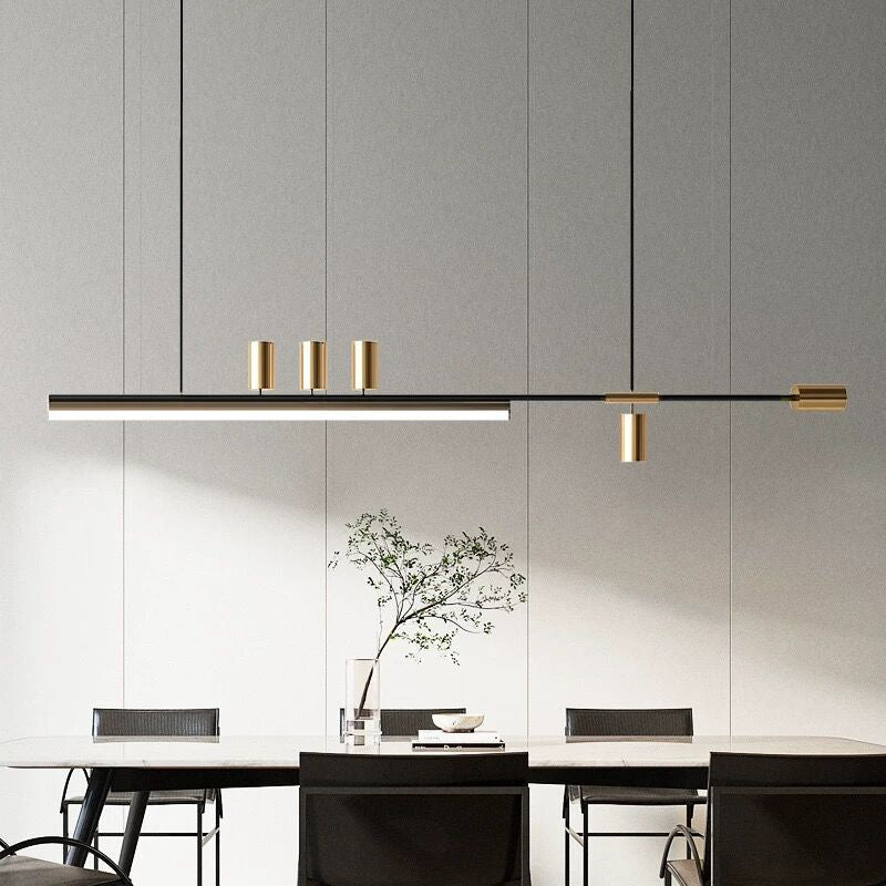 Aria lampă suspendată neagră din metal, modernă, lungă, LED, pentru sufragerie