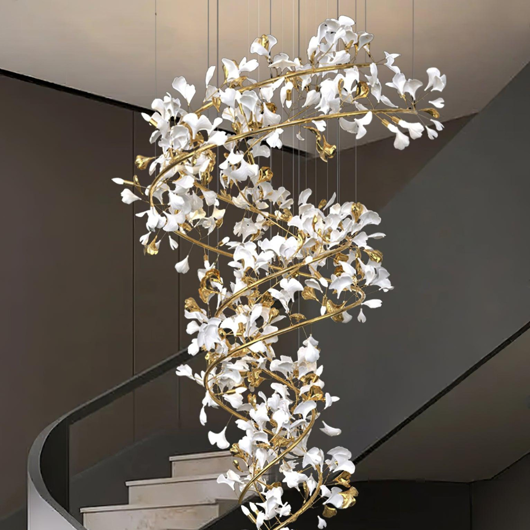 Olivia modern candelabru cu trepte din metal și ceramică, finisaj auriu