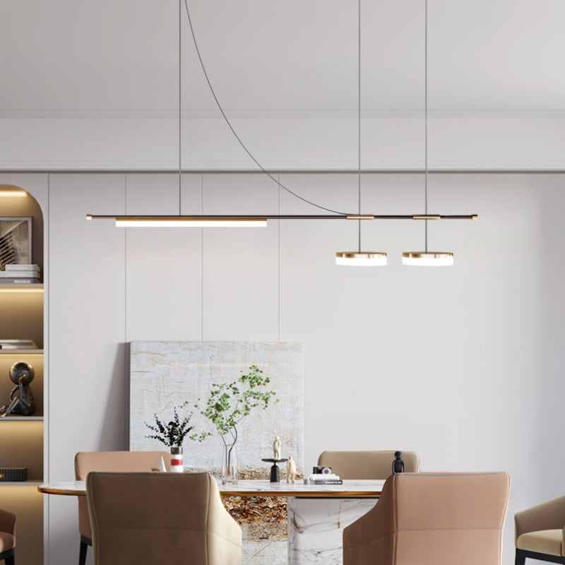 Aria lampă suspendată neagră din metal, modernă, lungă, LED, pentru sufragerie