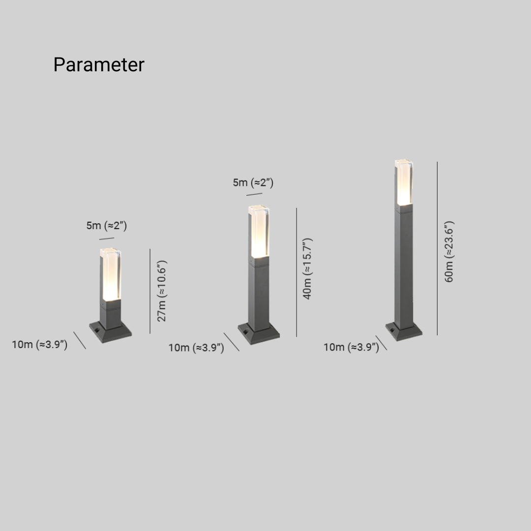 Ray modern dreptunghiular cu coloană solară pentru exterior pe traseu, negru