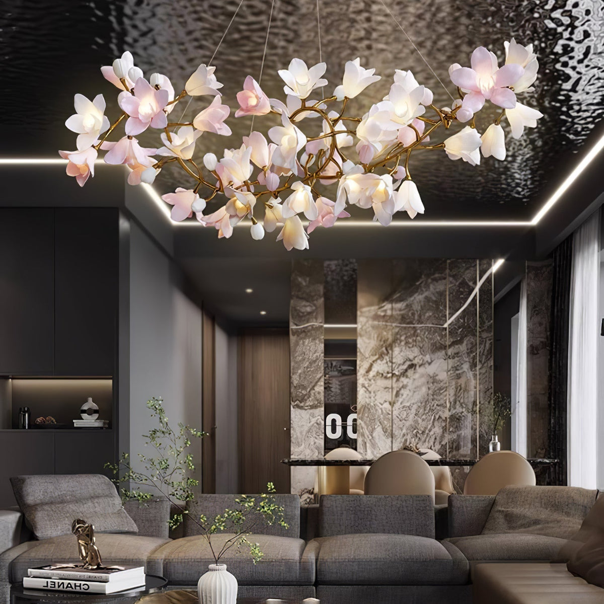 Elemu candelabru din alamă cu flori ceramice