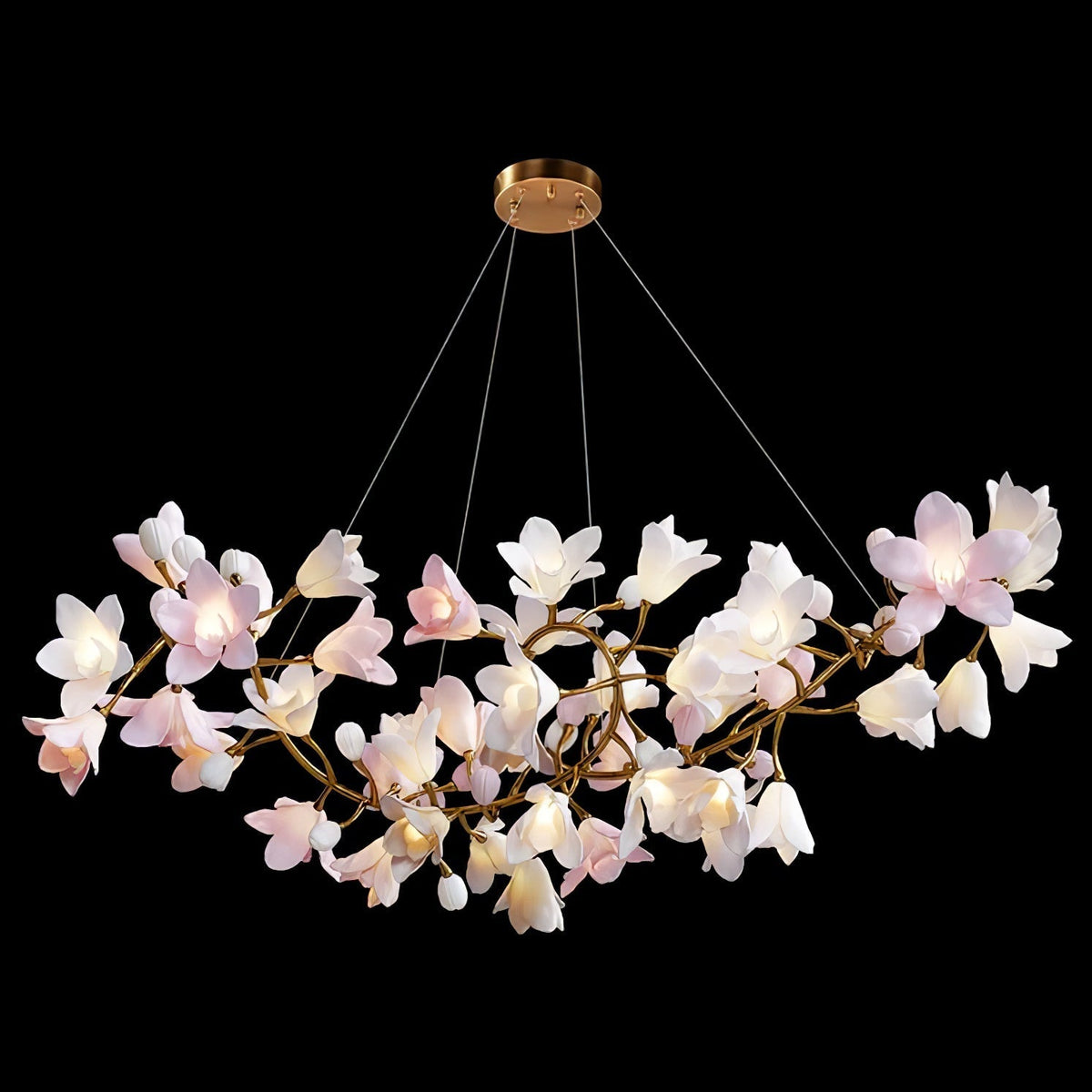 Elemu candelabru din alamă cu flori ceramice