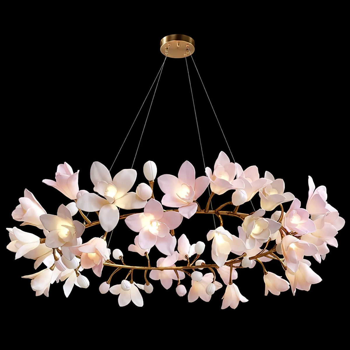 Elemu candelabru din alamă cu flori ceramice