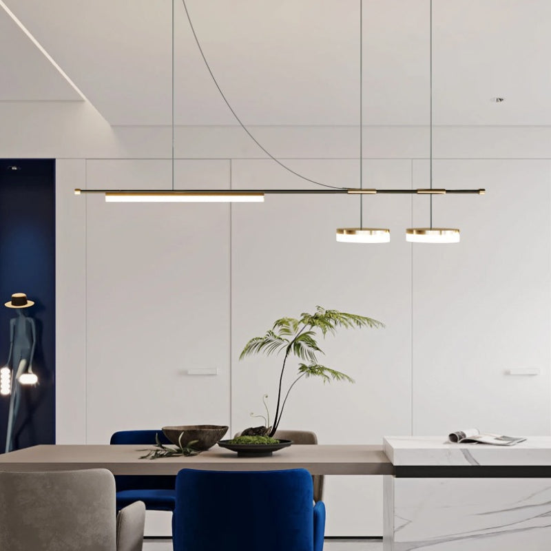 Aria lampă suspendată neagră din metal, modernă, lungă, LED, pentru sufragerie