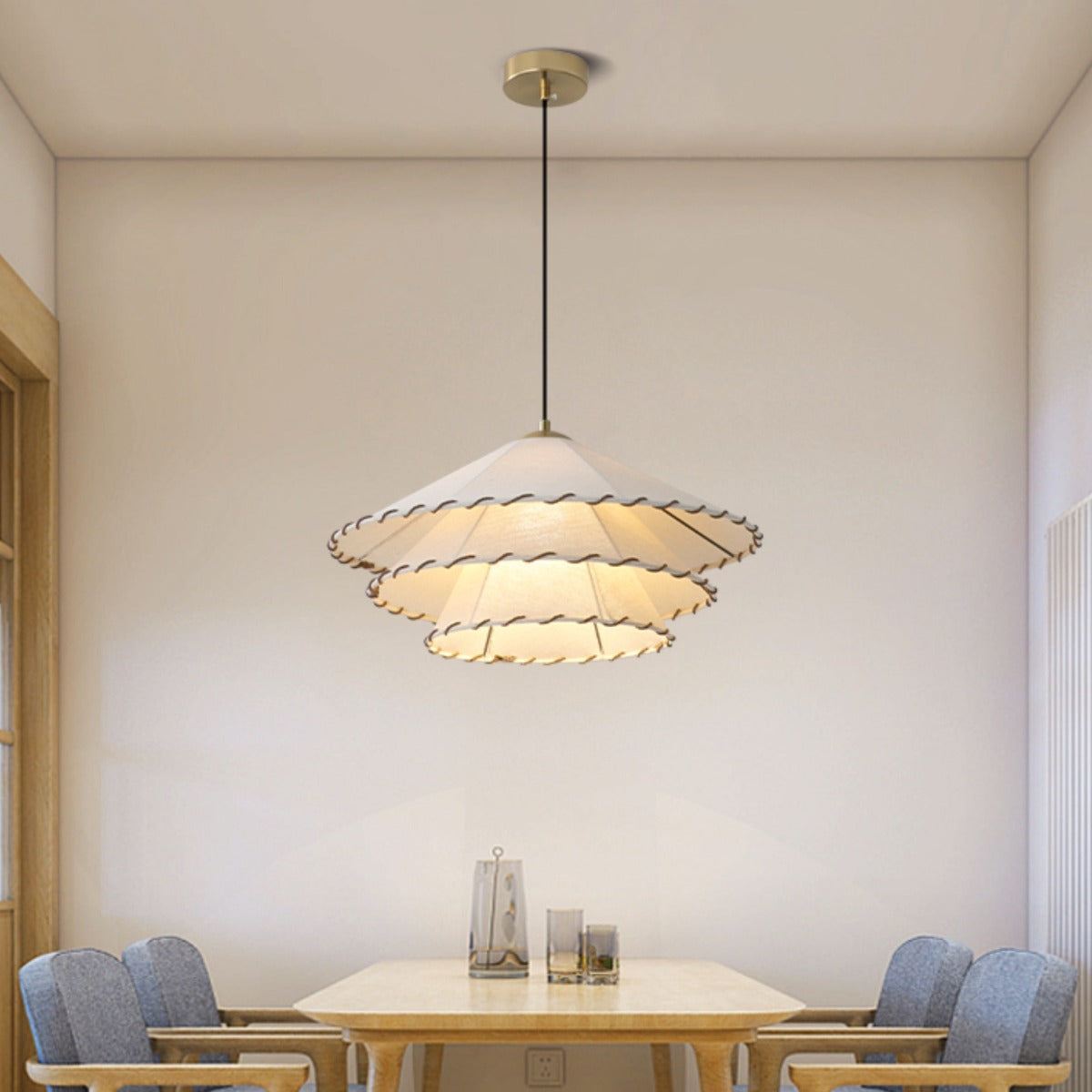 Ritta lampă suspendată decorativă LED Boho din textil galben pentru cameră de dormit sau restaurant