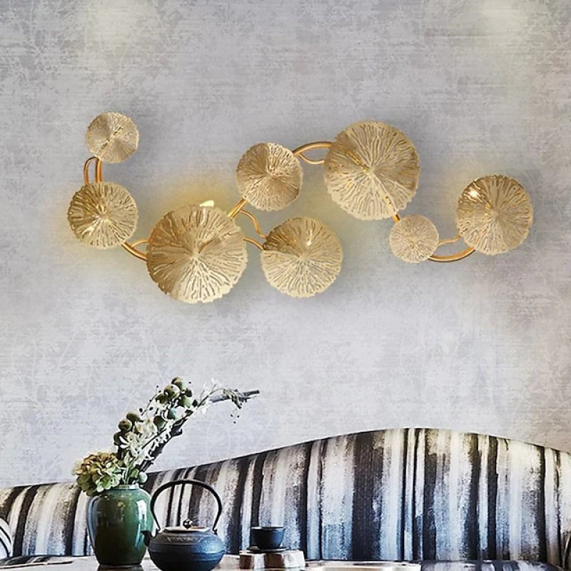 Arisha modern metal Round Lotus Leaf aplică de perete, auriu