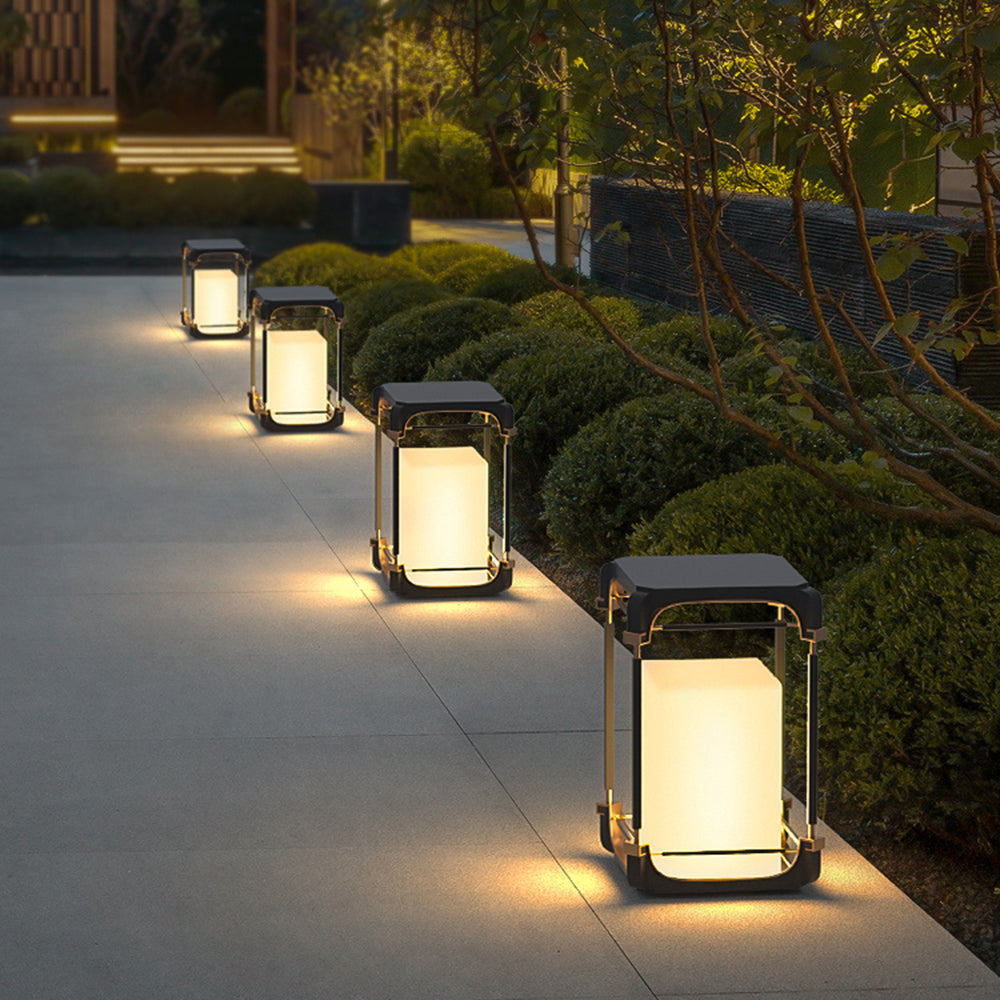 Ray Simple Cube/Cuboid Outdoor lampadar, cu conexiune electrică fixă/Solar, negru