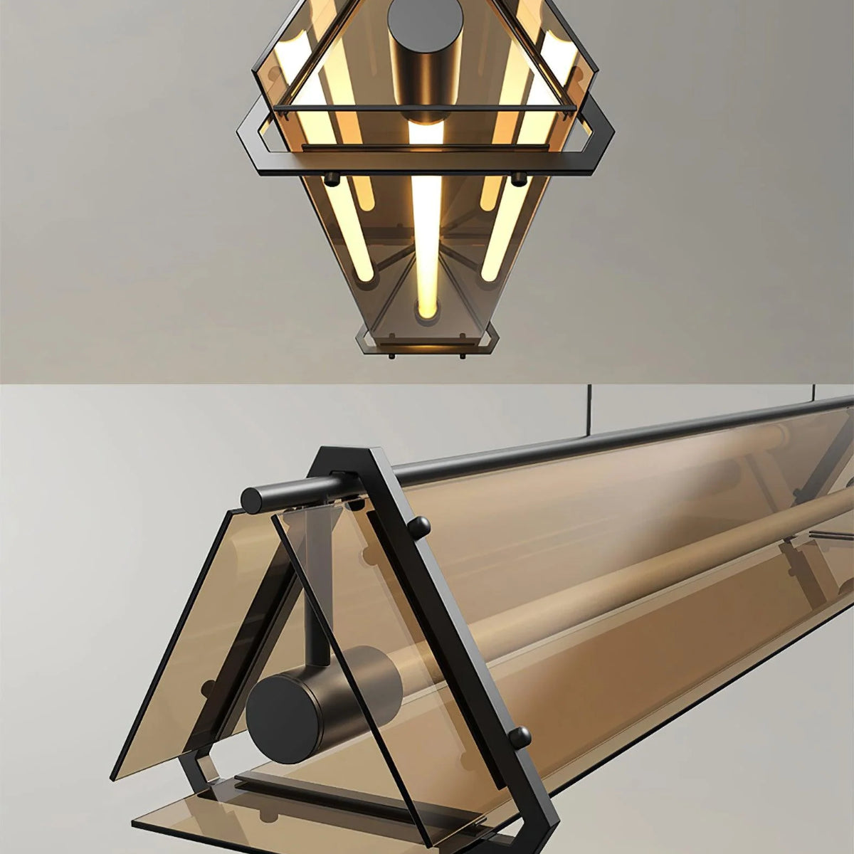 Arisha lampă suspendată industrială triunghiulară din metal/sticlă, aur