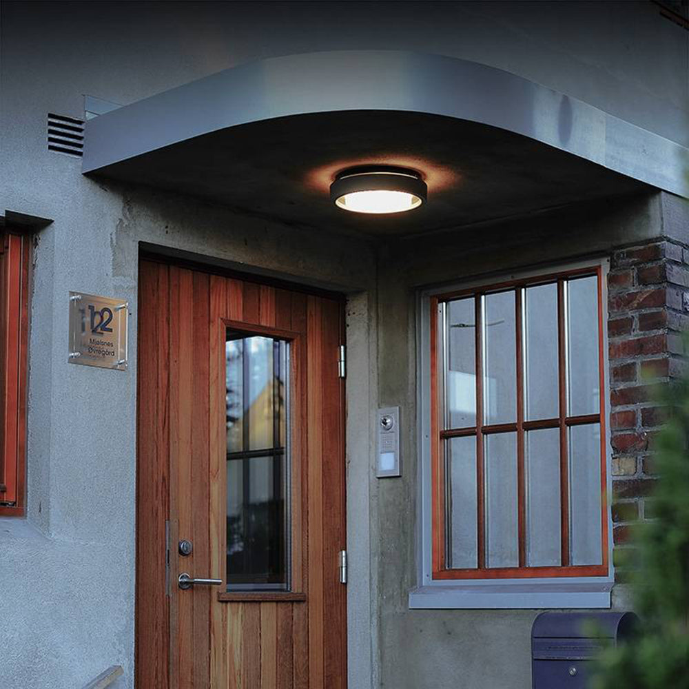 Ray aplică de perete pentru exterior neagră din metal, modernă, circulară, cu disc