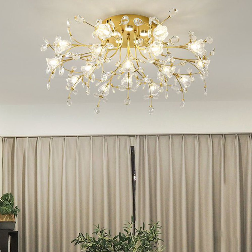 Arisha plafonieră aplicată Art Deco Elegantă cu flori din cristal auriu