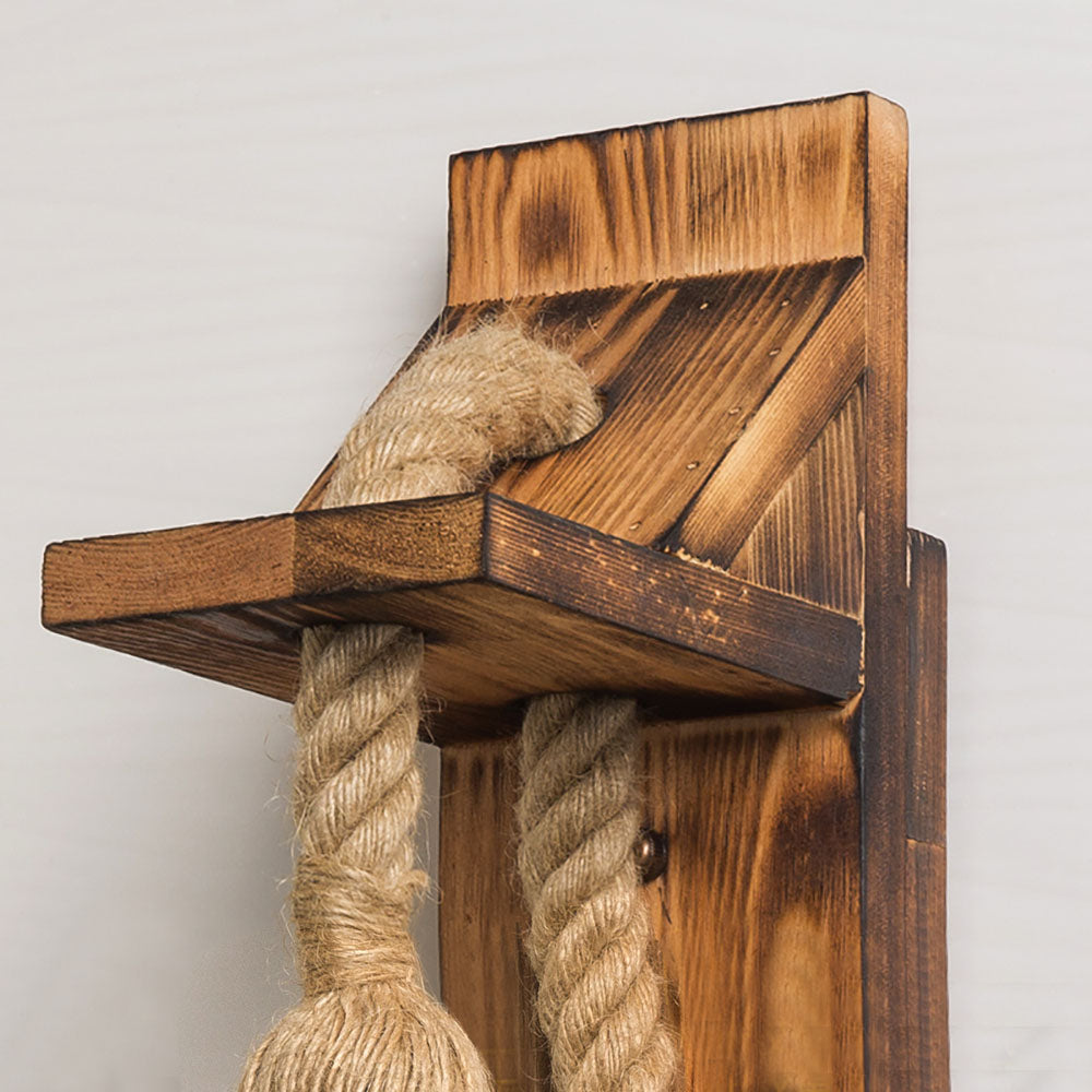 Epoch aplică de perete dreptunghiulară LED vintage, cu sfoară din lemn/hemp, pentru sufragerie