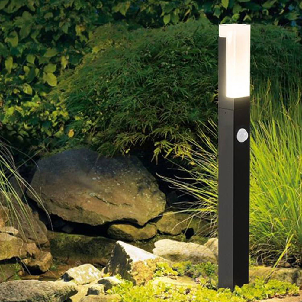 Ray lampă de drum pentru exterior modernă din metal dreptunghiulară cu senzor, neagră