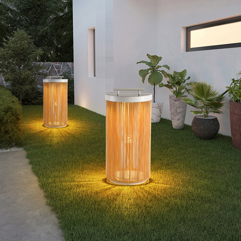 Ray Retro metal/ratan lampadar, Conexiune electrică fixă/Solar/LED, exterior