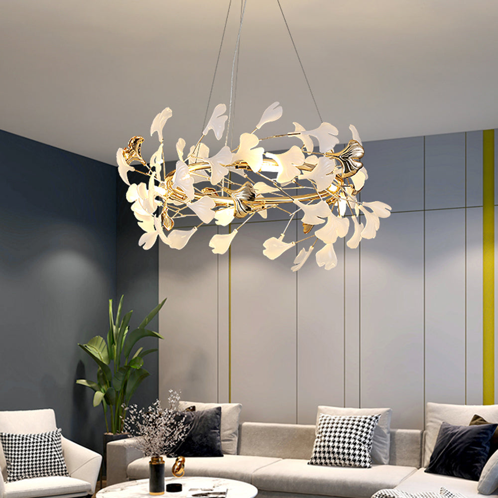 Olivia candelabru modern în Formă de Petală din metal cu Frunză de Ginkgo, auriu