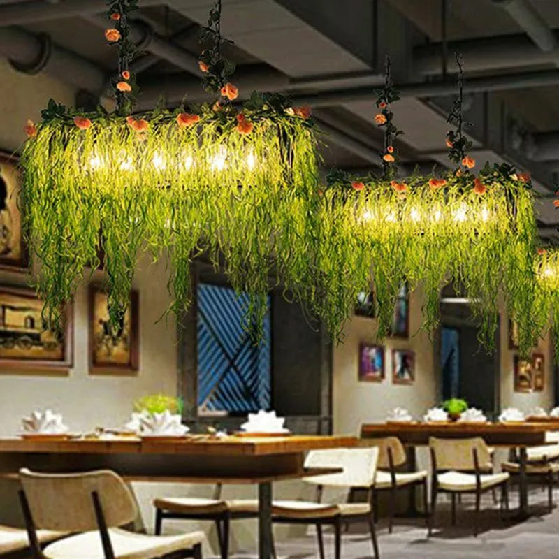 Ritta lampă suspendată Rustic Art Deco cu plante artificiale dreptunghiulare