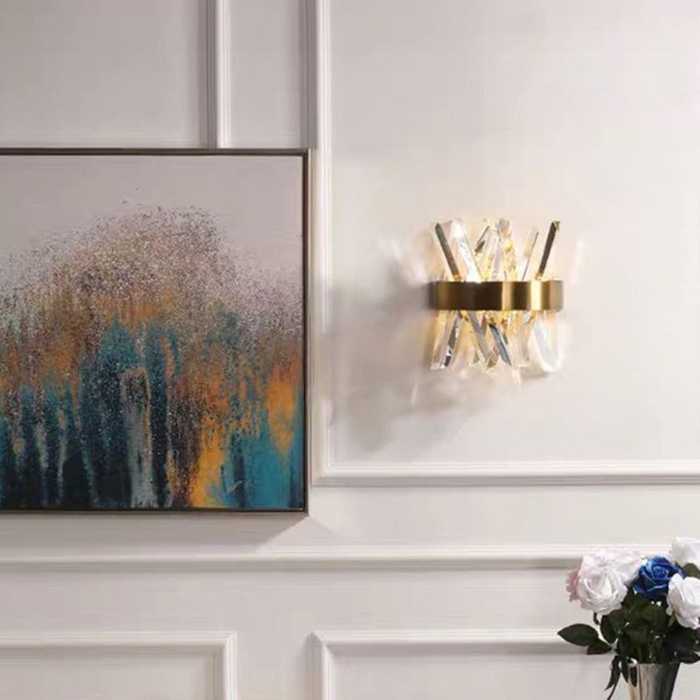 Kristy aplică de perete decorativă geometrică din cristal și metal, auriu