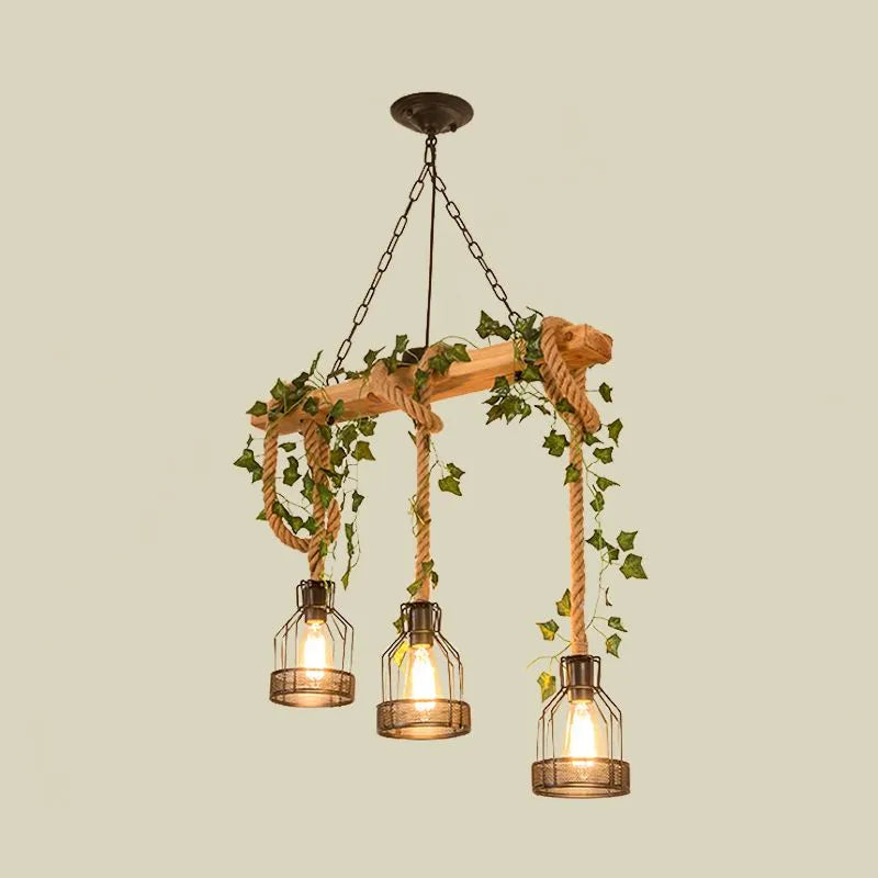 Epoch lampă suspendată cu structură de grinzi din lemn în stil vintage cu închidere 3/5 surse de lumină