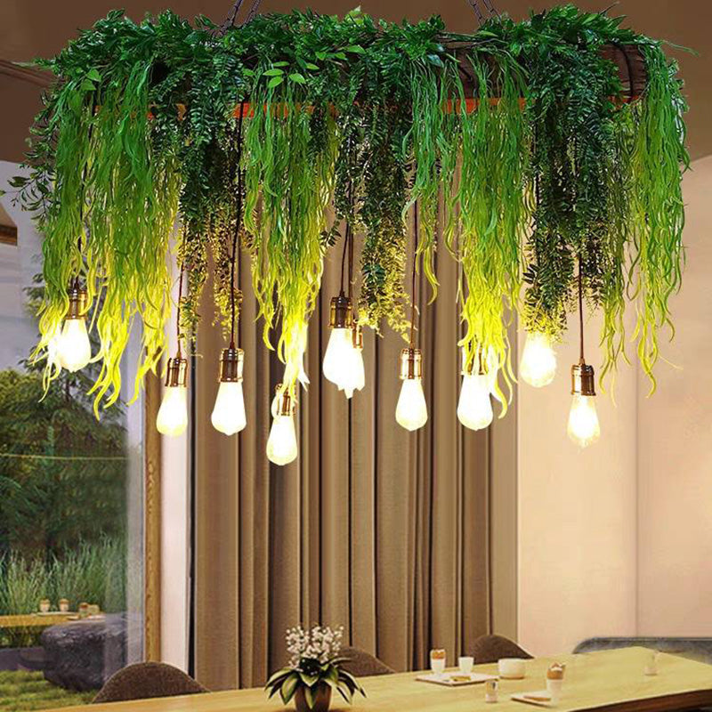 Ritta lampă suspendată decorativă naturală dreptunghiulară din metal cu nuanță verde