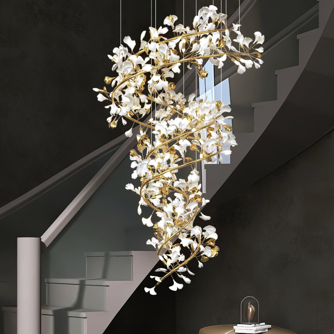 Olivia modern candelabru cu trepte din metal și ceramică, finisaj auriu