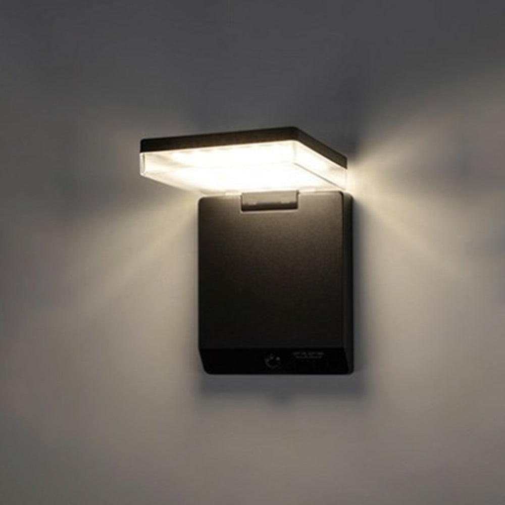 Ray aplică de perete pentru exterior modern minimalist cu senzor dreptunghiular solar impermeabil, negru