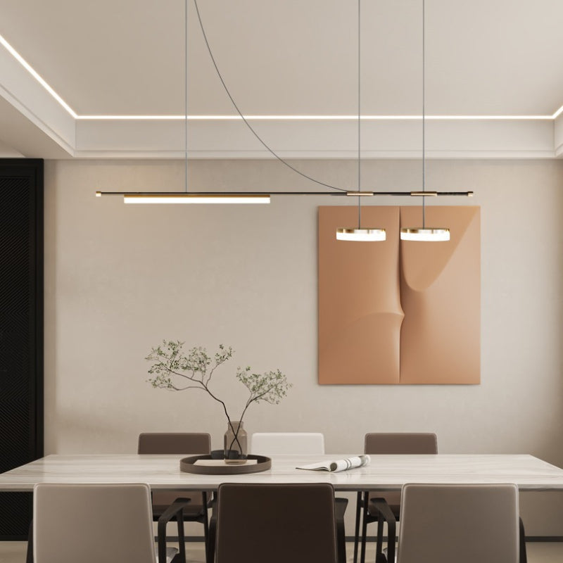 Aria lampă suspendată neagră din metal, modernă, lungă, LED, pentru sufragerie