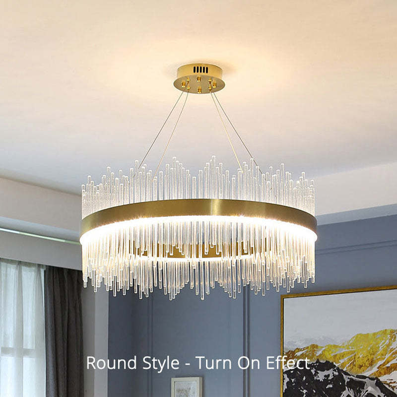 Kristy candelabru modern Rotund/Dreptunghiular cu Lanț, Aur