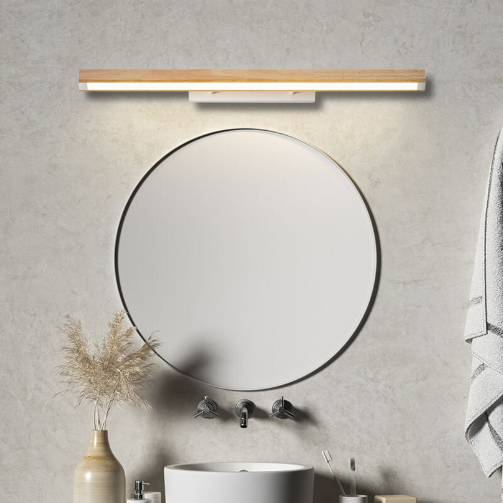 Muto aplică de perete din lemn, minimalistă, liniară, pentru zona oglinzii și baie