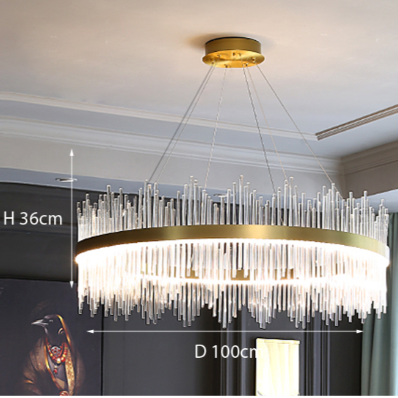 Kristy candelabru modern Rotund/Dreptunghiular cu Lanț, Aur