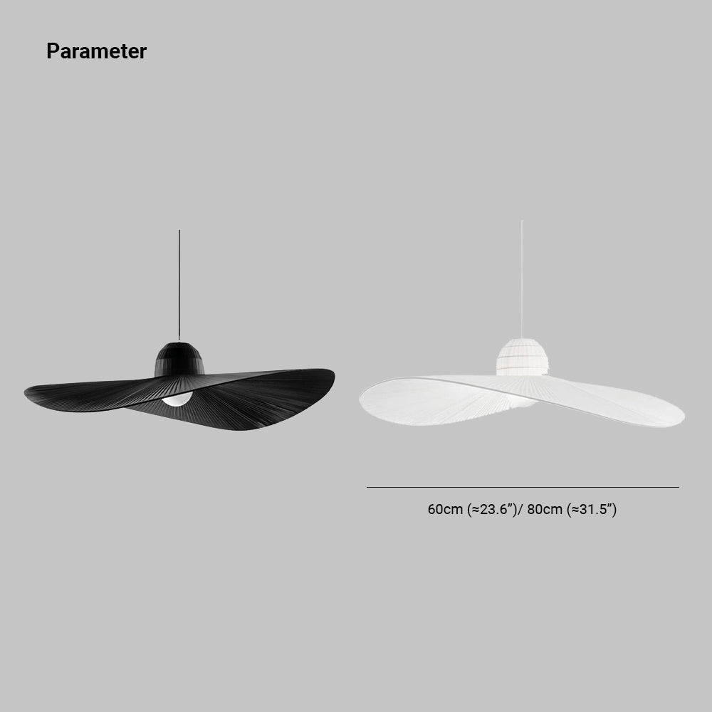 Ritta lampă suspendată modernă țesută cu formă de pălărie larg-bordată din metal/textil, negru/alb