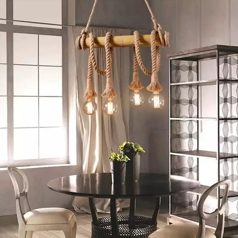 Silva lampă suspendată Vintage din lemn și Corză pentru living