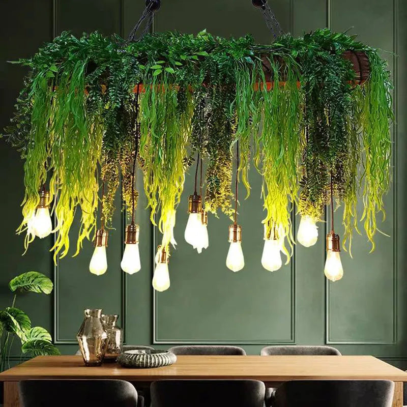 Ritta lampă suspendată decorativă naturală dreptunghiulară din metal cu nuanță verde