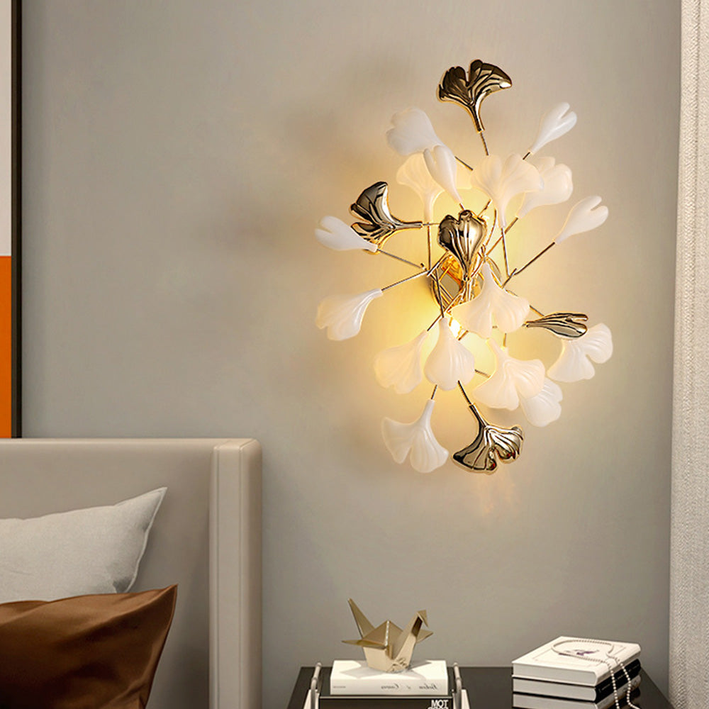 Olivia Decorative floare în stil ceramic alb aurit aplică de perete
