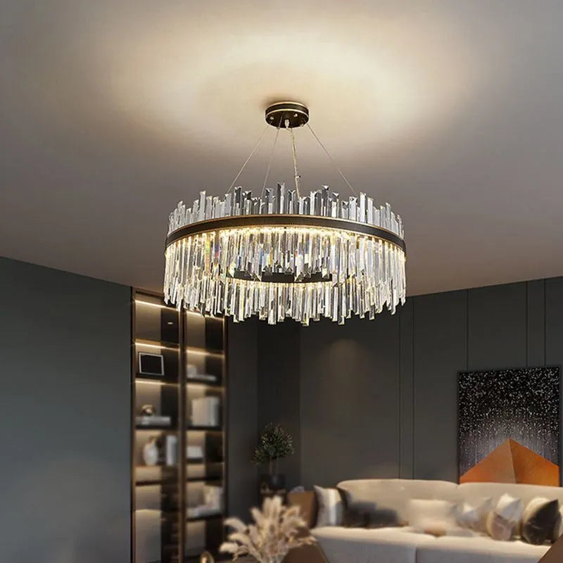 Kristy candelabru negru și auriu din cristal, modern, în formă de inel
